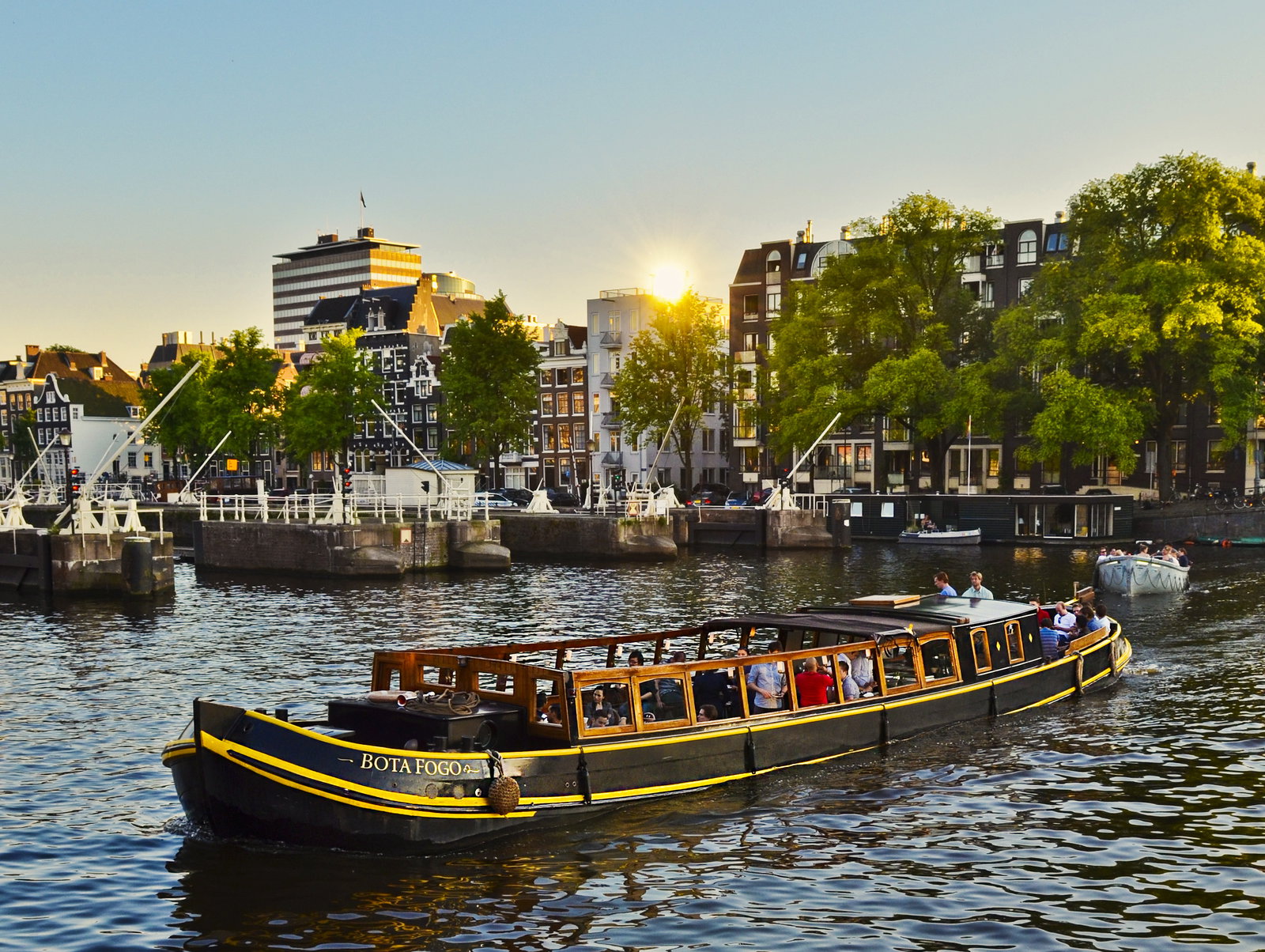 Business dinner or drinks on a boat in Amsterdam