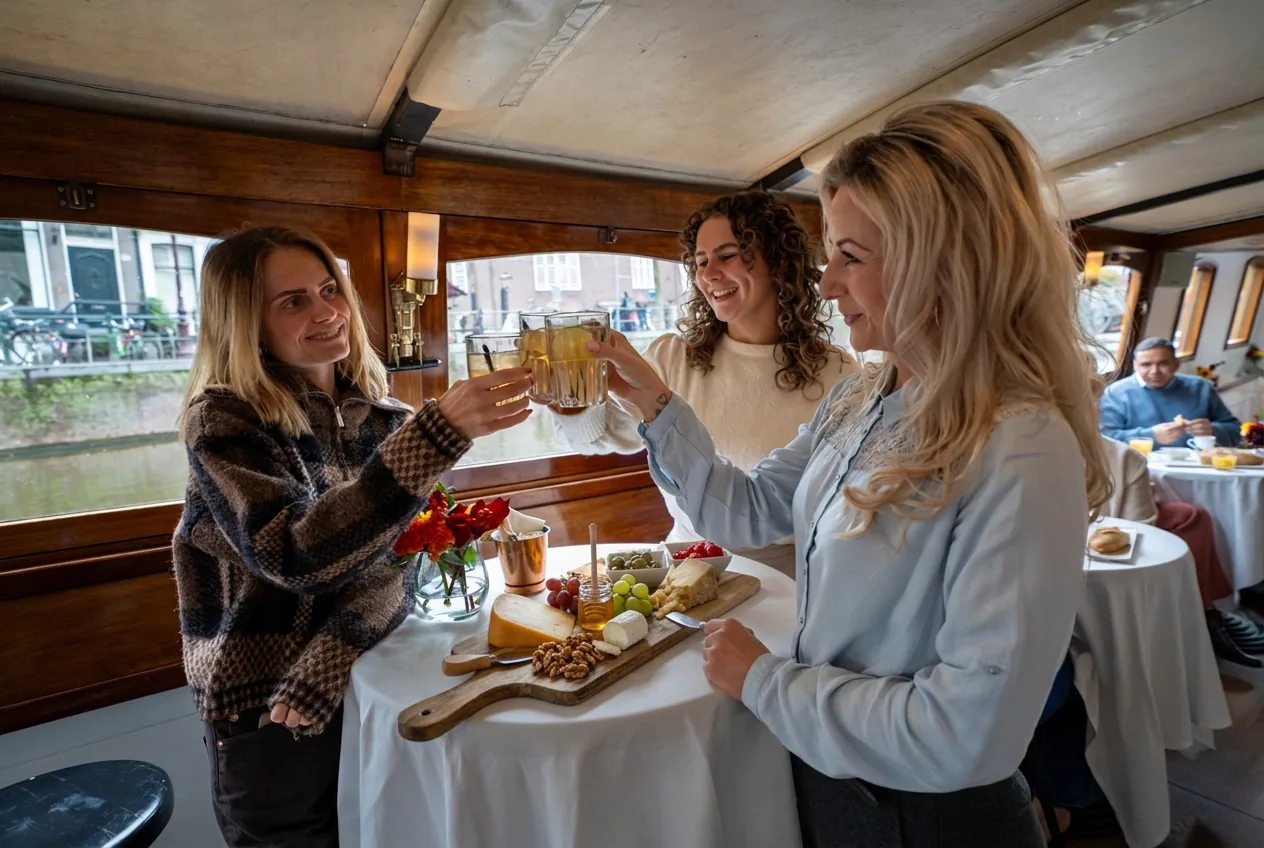 Cheese and wine tasting on a boat in Amsterdam